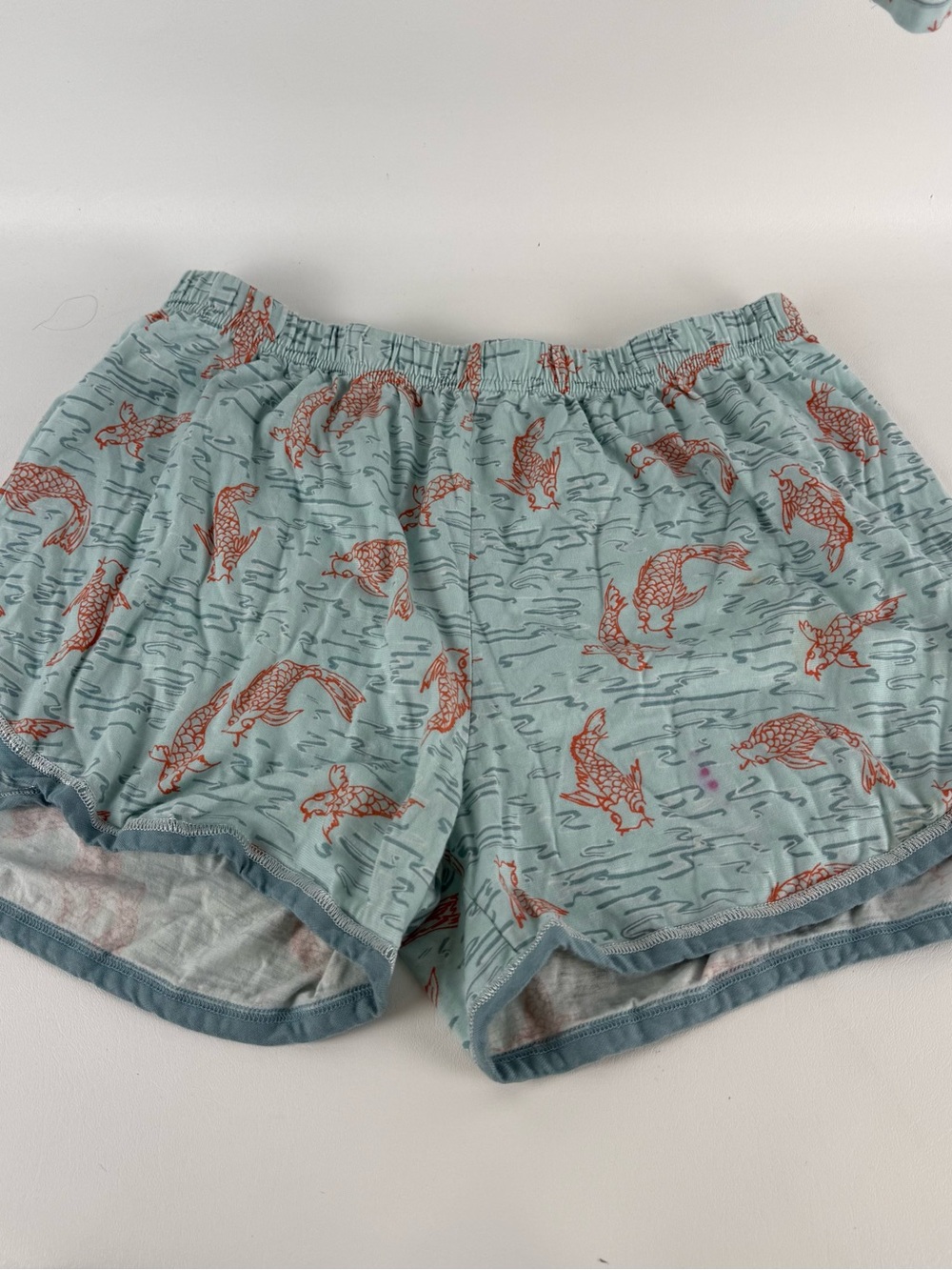 Garnet Hill Green Cotton Koi Fish Pajama Set L Blue Orange Cami Shorts - Picture 2 of 10